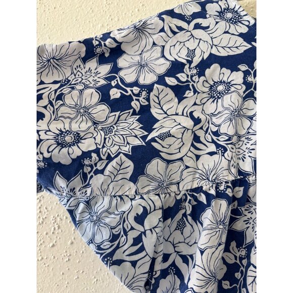 Vintage Simply Basic Blue & White Floral Cotton Midi Dress With Pockets L - Picture 13 of 13